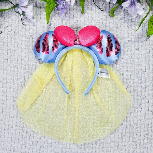 Disney Parks Princess Snow White Plush Minnie Mouse Ears Headband with Veil - Picture 1 of 4